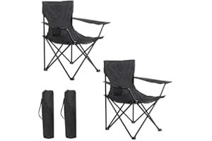 azorex Silla Plegable Camping Silla Pesca Playa Acampada Exterior con reposabrazos portavasos de Malla blosa Lateral Resistente 50x50x80cm (Negro, Set de 2)
