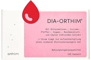 ‎ORTHIM DIA-ORTHIM - 120 Kapseln - Aufrechterhaltung eines normalen Blutzuckerspiegels - Mit Bittermelone, Curcuma, Ingwer - Laborgeprüft, vegan, laktosefrei + in Deutschland produziert