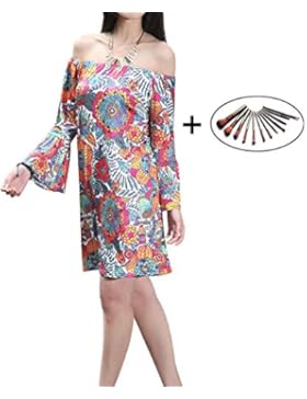 Cuddty Beach Dress Flare manica corta, collo vita alta off abito primavera estate donna Floaral casual vestito...