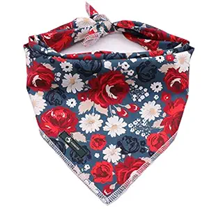 DOGWONG Cotton Dog Bandana Flower Comfortable Dogs Bibs Scarf Reversible Adjustable Dog Bandana Square Dog Kerchief for Small Medium Large Dogs Girl Spring Summer