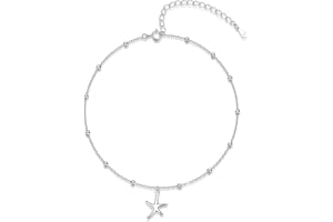 Loutade Silver Women's Anklets, 925 Sterling Silver Silver Ankle Bracelet, Adjustable Beach Barefoot Infinity Heart Silver Anklets Starfish Bead Foot Chain Silver for Girls Teen on Summer Holiday