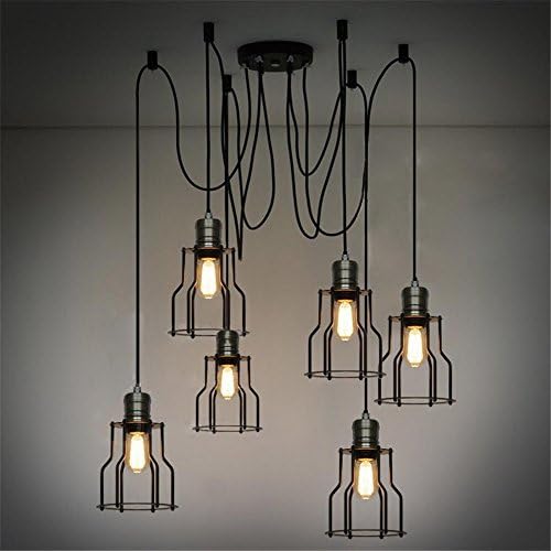 Koalala Loft American Industrial Retro Small Iron Chandelier Restaurant Light Days Shelf Female Heat Sink Lantern 6 Chandeliers And A Cable Length Of 2M