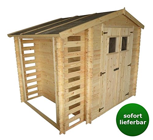 Gartenhaus Velden - 2,56 x 2,00 Meter aus 19mm Blockbohlen mit Kaminholzunterstand