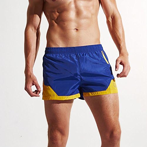 OHT Men's Workout Running Mesh Short Pants with Pockets Swimming 3 inseam shorts Cotton (Light Blue+Yellow, XL(Waist:29"-32"))