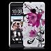 Produktbild HTC One (M7 - neu smartphone 2013) Hülle Weiß / Lila / Schwarz Hülle Blume Muster Lila. Schutzhülle Hardcase (Harte Rückseite) Hülle für HTC One (NICHT HTC One X X+ S SV V etc.)