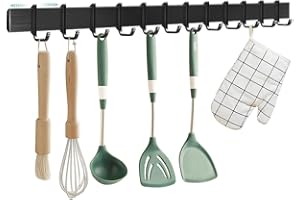 ACIELANNA Porta Utensili da Cucina senza forare, Barra Portautensili Cucina, Porta Utensili Cucina da Parete con 12 Ganci Mobili | Alluminio | 58cm | Nero