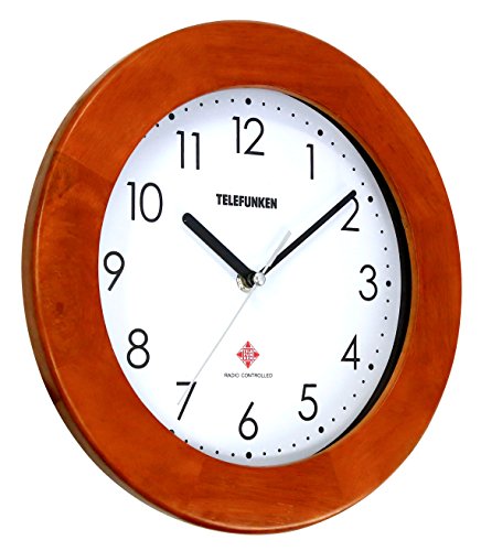 TELEFUNKEN FWU-28-H (C), Funk-Wanduhr mit hochwertigem Echtholz-Rahmen in Kirschbaumoptik, 28cm, Holz Holzwanduhr braun analog - 2