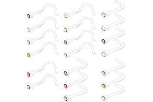 Crdifu 20pcs Piercing Nariz Perno Stud Conjunto UV Biofilex Retenedores Forma L Espiral Recto 0.8mm Cristal Barra