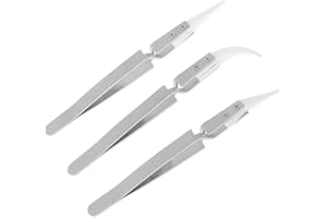 Gasea 3 Pack Brucelles Antistatique en Céramique Pince à Épiler Pincettes Inversée de Précision Chaleur Resistante Brucelle Pince (Poignée Acier, Pointu Céramique)