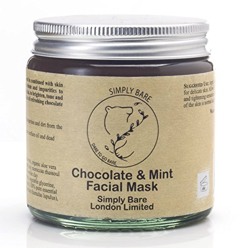 Clay Face Mask, Best Bentonite, Rhassoul, and Zeolite healing clays 100 % Organic Chocolate & Mint - with Aloe Vera, Cacao powder,and Spirulina powder- removes blackheads , cleans pores,with anti ageing properties