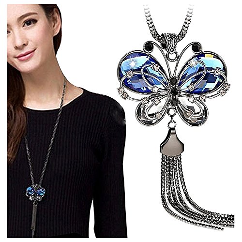 Shining Diva Fashion Jewellery Butterfly Pendent for Girls with Long Chain Pendant Party Necklace for Women & Girls(Blue)(9275np)