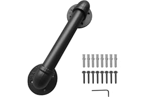 FSHIHINE Stair Handrail for Indoor & Outdoor 30cm Banister Staircase for Steps Wall Mount Balustrades Grab Bar Railing Support Kit Industrial Galvanized Black Metal Pipe Stair Handrails with Fittings