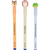Mr. Wonderful Set of 3 Bo-Bo Erasable Pens - Squirrel, Hedgehog and Crocodile with Blue Ink for Class