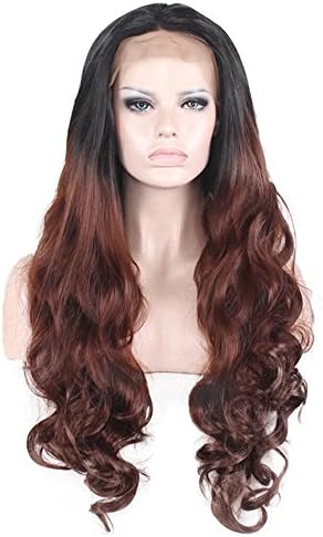 Brown Curly Wave Wigs – Lace Frontal Wigs Natural Adjustable Strap Heat Resistant and Full Wavy Wigs for Women