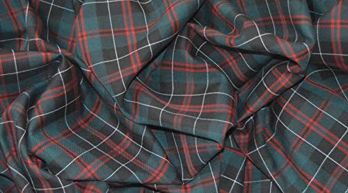 GREEN BLACK RED WHITE TARTAN POLY VISCOSE FABRIC MATERIAL 56" WIDTH BY THE METRE