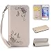 Produktbild Nancen Apple iPhone 6 / 6S (4,7 Zoll) Handyhülle, Luxus Leicht khaki Prägung Schmetterling und Blume Muster Flip Case PU Leder Tasche Ledertasche Etui Protective Schale Bookstyle Schutzhülle mit Standfunktion und Invisible Magnetverschluss