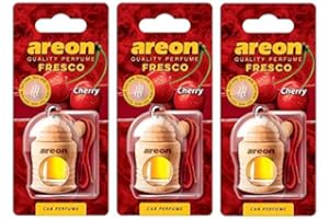 Areon Fresco Kirsche Auto Duft Rot Glas Duftflakon Flakon Holz Hängend Anhänger Spiegel Set 4ml (Pack x 3)