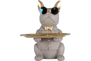 XYQXYQ Multifunktionale Bulldoggen-Statue, Harz-Hunde-Butler-Dekoration, Aufbewahrungstablett, kreative niedliche Hunde-Aufbewahrungstank, anwendbare Brieftasche, Schlüsselkette