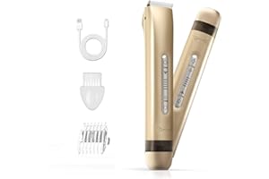 Vexloria Rasoir Electrique Feminin, Tondeuse Électrique 2 En 1, Étanchéité IPX7, Rechargeable Tondeuse Bikini Femme pour Le Visage, Le Haut, Les Lèvres, Le Menton, Les Aisselles, Les Jambes, Or Dore