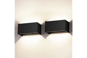 Cwycfw 2 Pezzi 24W Applique da Parete Interno 4000K Bianco Naturale Applique Esterno Angolo del Fascio Regolabile Moderno Lampade da Parete IP65 Impermeabile Nero Aapplique da Esterno