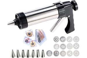 Kellegour 1 PCS Presse a Biscuit,Pistolet à Pâtisserie,Presses à Biscuits et 100 Sachet Plastique Transparent avec 21 Disques à Biscuits et Douilles Patisserie,pour Fabrication de Biscuits Gâteaux