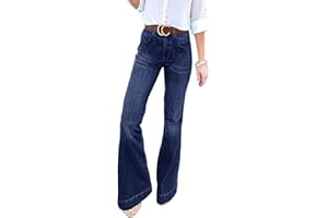 ORANDESIGNE Femme Jean Évasé Pantalon Boutonné Stretch Zippé en Denim Elastique avec Poche Bootcut Casual Vintage Pants