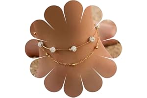 Inateannal Boho Layered Crystal Anklet Gold Satellite Chain Ankle Bracelet Multi-layer Foot Chain Jewellery for Women and Girls