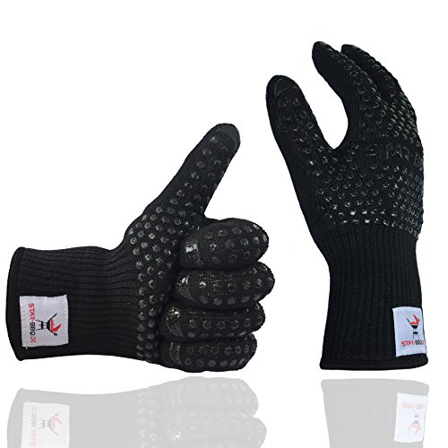 Grillhandschuhe hitzebeständig mit Silikon von STAR-BBQ - Perfektes Grillzubehör: Verwendbar als Topflappen, Ofenhandschuhe, Topfhandschuhe oder Kochhandschuhe (Version 2017 Schwarz)