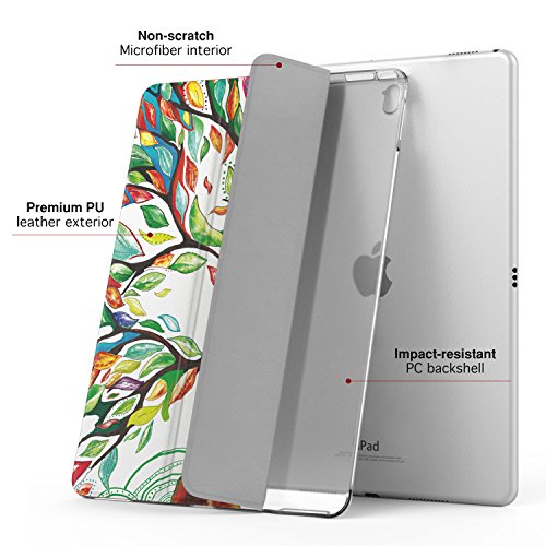 MoKo Hülle für Neu iPad Pro 12.9 2017 – PU Leder Tasche Schutzhülle Schale Smart Case mit Translucent Rücken Deckel, mit Auto Schlaf / Wach Funktion und Stanfunktion für Apple New iPad Pro 12.9 Zoll 2017 Tablet, Glück Baum - 2