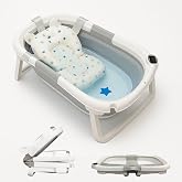 BATHBY 5-in-1 Foldable Baby Bathtub Thermometer + Protective Cushion + Non-Slip Feet + Safety Plug | Newborn Baby | Foldable
