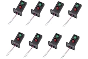 PUUPAA Lot de 8 feux de signalisation pour train, 2 lumières, échelle HO, 12 V, LED, vert, rouge, pour la mise en place des trains, 20 mm, 3 V CC ou AC