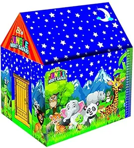 JOY STORIES Jumbo Size Kids Play Tent House for Girls and Boys, Jungle Night Safari Tent House with LED Lights - Blue Green