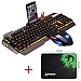 Produktbild urchoiceltd Ajazz RGB Orange Gelb LED Hintergrundbeleuchtung Ergonomische USB Gaming Keyboard + 2400 DPI X4 6 Tasten Bunte Regenbogen Gaming Mouse + Freies Mousepad für PC (Grau/Schwarz)