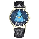 linqi1164 Unisex Uhr Damen Weihnachtsmann Mode Weihnachten Ältere Muster Klassiche Uhren Leder Armbanduhr Frauen Weihnachten Vogue Uhren Armbanduhren für Herren Damen Jungen Mädchen Geschenk
