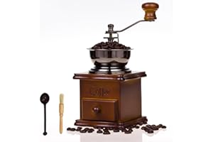Molino de café manual fuytery molino de café de madera antiguo molino de café de tambor molino de café de manivela manual molino de café (con cepillo, cuchara de medición)