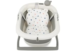 KIDZ CORNER KidzCorner faltbare Baby Badewanne mit integriertem Thermometer und Stützkissen (Grau mit Sternenkissen)