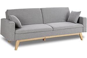 ZZ DON DESCANSO Don Descanso, Sofá Cama 3 plazas Reine, Tapizado en Tela, Sistema Apertura de Libro o Clic-clac, Medida sofá: 206x73x80cm, Medida Cama: 180x100cm, Incluye 2 Cojines, Gris Claro