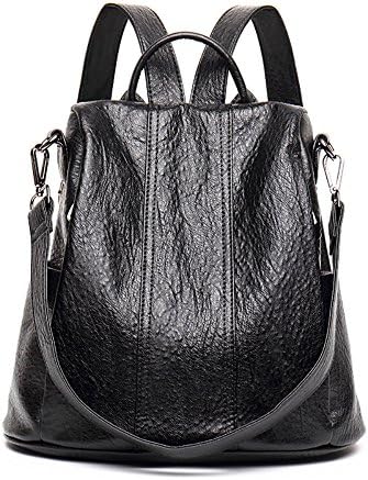 Leather Shoulder Bag Ladies Fashion Tide All-Match Leisure Backpack Anti-Theft Bag,Black