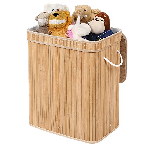 confronta il prezzo Songmics XXL Con 3 Manici Cesto Cesta Porta Biancheria Lavanderia Foderato Pieghevole Rettangolare in Bambu 62,5 x 52 x 32 cm LCB61Y miglior prezzo