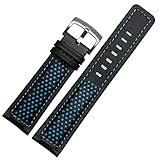 22 mm Perforation schwarz Sport Uhrenarmband Leder blau Naht Stahl Schnalle