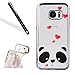 Produktbild Galaxy S7 Edge Silikon Handy Hülle,Leeook Elegant Retro Luxus Schön Funny Cute Lovely Panda Rot Liebe Herz Crystal Soft Clear Case Electroplate Plating Silber Frame Scratch-Resistant Bumper Soft Rückseite Cover Tasche Ultradünne Galvanisiergeräte Weicher Gel TPU Tasche Schutzhülle Hülle Tasche für Samsung Galaxy S7 Edge + 1 x Schwarz Eingabestift-Panda Red Love Heart