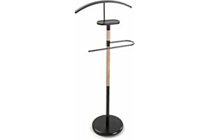 Versa Holstebro Valet de Nuit Multifonctionnel avec 2 Perchoirs Penderie pour Vêtements Homme ou Femme Valet de Chambre, Dimensions (H x l x L) 112 x 28,8 x 46,5 cm, Métal et Bois, Couleur: Noir