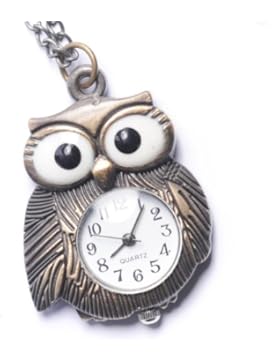 81stgeneration Jahrgang -Stil Eule Taschenuhr Locketanhänger Quarz Bronze lange Halskette