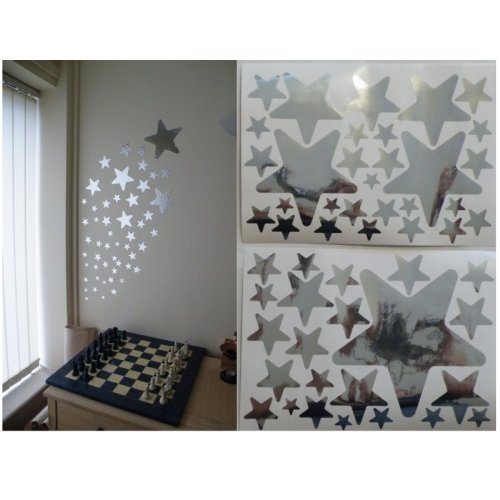 52 Spiegel -Sterne -Wand-Aufkleber auf 2 Blatt A4