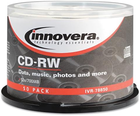 CD-RW Discs, Rewritable, 700MB/80min, 12x, Spindle, Silver, 50/Pack