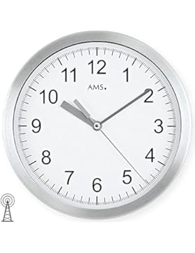 AMS Unisex Wanduhren Analog Funk Mineralglas Silber 5910