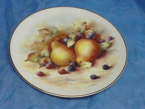 PEAR &amp; BLACKBERRIES 20cm FRUITS - ROUND GUILDED EDGE DECORATIVE PLATE -