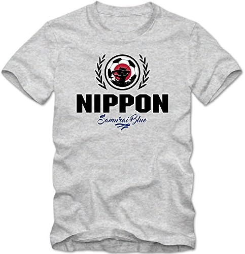Football Japan V2 T-Shirt | Football Vs. Soccer | Men | Jersey | Samurai Blue | National Team, Colour:Grey Basic (Heather Grey Melange);Size:X-Large