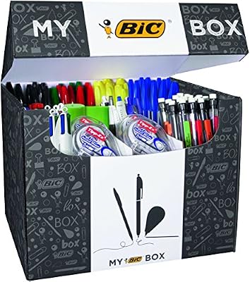 BIC 933953 Boîte de 124 Produits de stylos-bille/porte-mines/rubans correcteurs/marqueurs/feutres