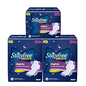 Stayfree Secure Nights Sanitary Pads for Women 40s (Pack of 2) (80 pads) + Stayfree Secure Nights Sanitary Pads 20s free